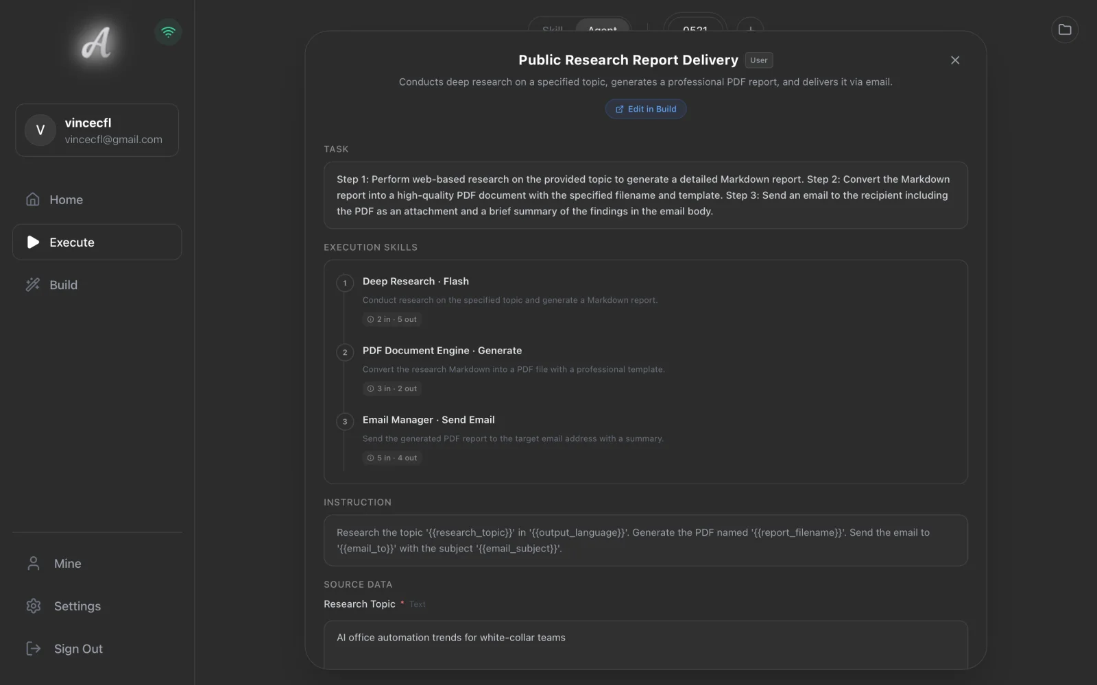 Agent execution form