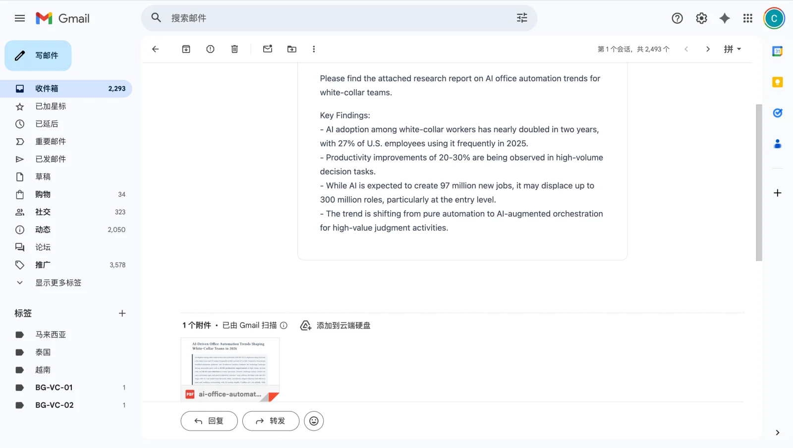 Gmail received email